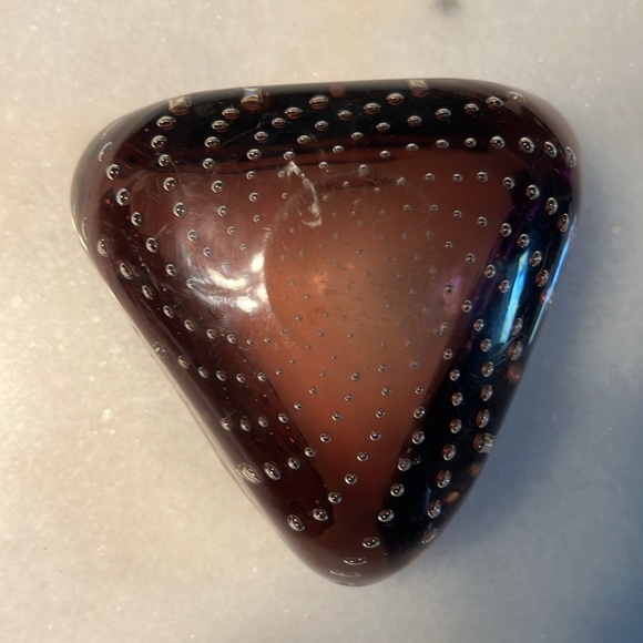 Vintage Armando Jacobino Kumela Triangular Glass Bowl Bubbles Amethyst - Picture 8 of 12